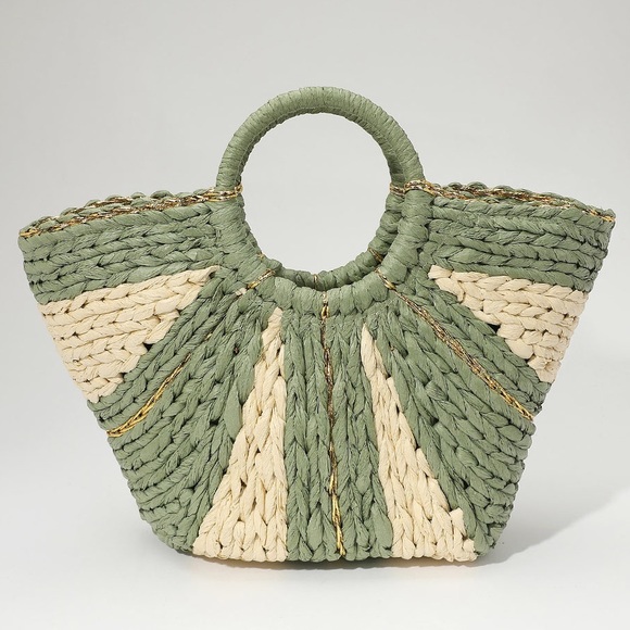 Oversized Black & Tan Mix Tone Maxi Straw Basket Tote - Picture 3 of 8